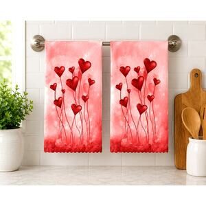 Hand Towels, 6pc, Valentine's Day I love You Kitchen Dish Towels, 11 x 11